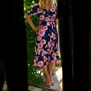 Old Navy Navy Floral Wrap Dress